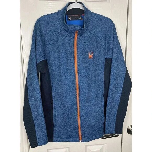 Spyder Constant Knit Full Zip Sweater Jacket Style 1144650 Blue Black Men's Sz L - Picture 1 of 13
